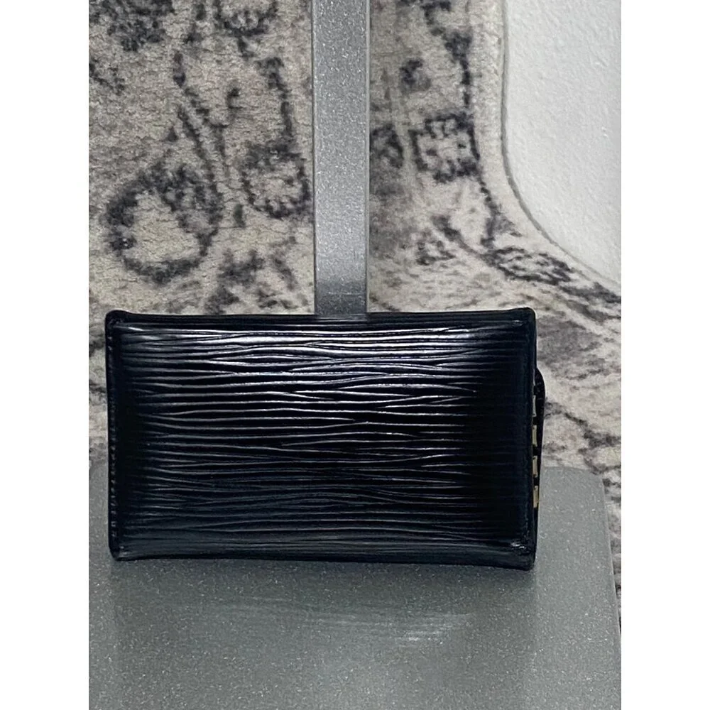 Louis Vuitton Black Epi Leather Key Holder With Gold Hardware And Snap Closure